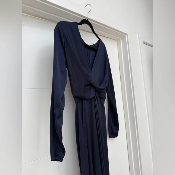 Topshop Navy Long Sleeve Twisted Front Maxi Dress Elegant & Formal Gown Size 6 - Picture 7 of 14